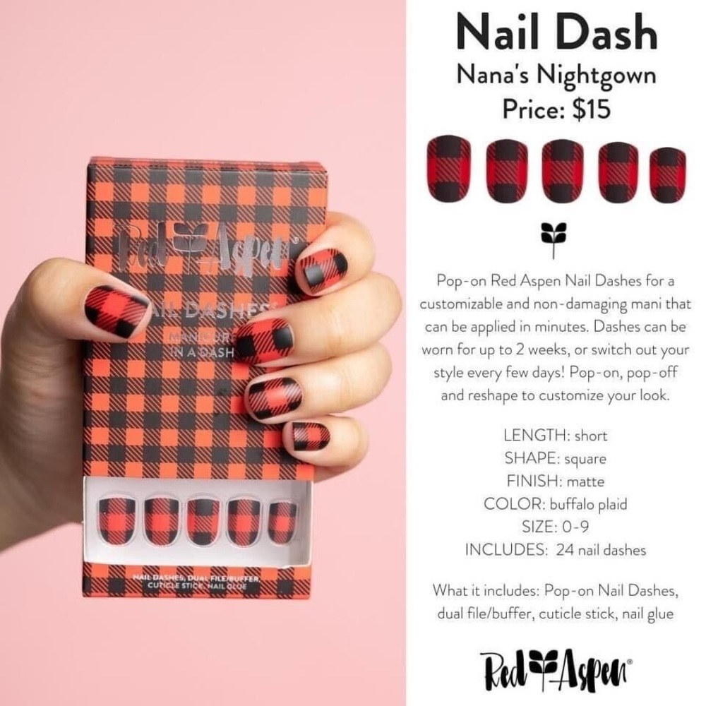 Red Aspen Black and Red Plaid press on nails Nana’s Nightgown